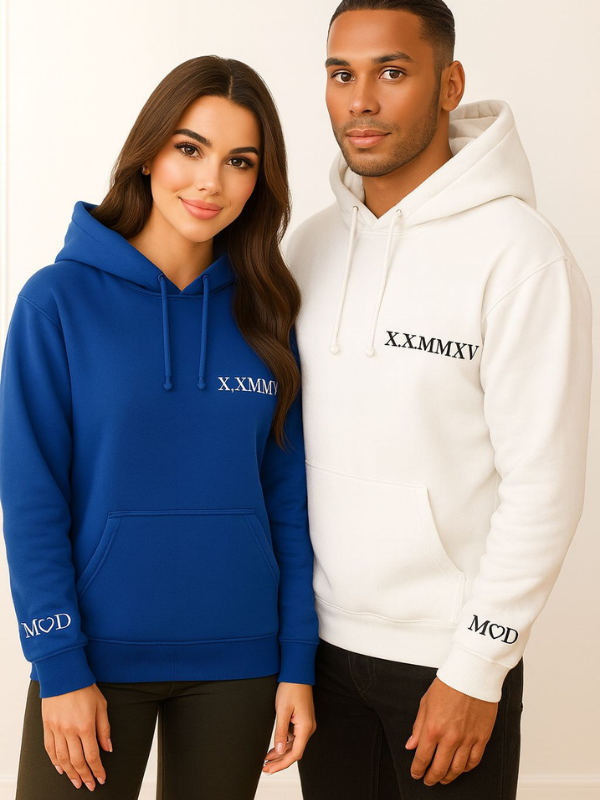 2x Partner Hoodie mit römischen Zahlen Wunschdatum