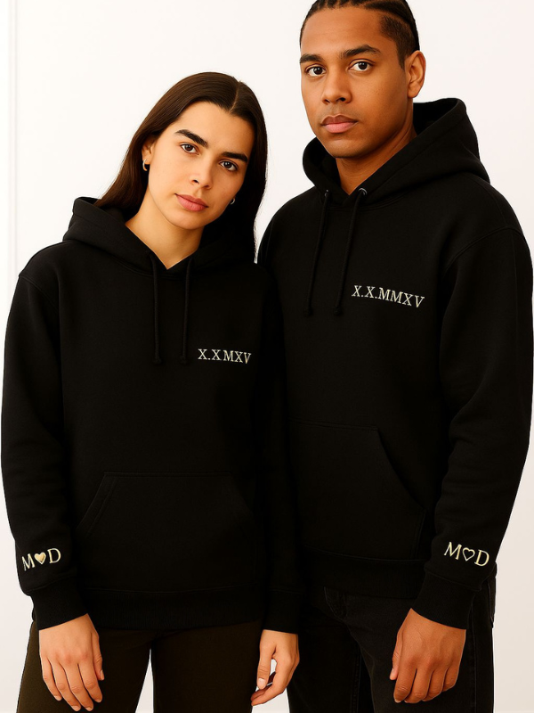 2x Partner Hoodie mit römischen Zahlen Wunschdatum